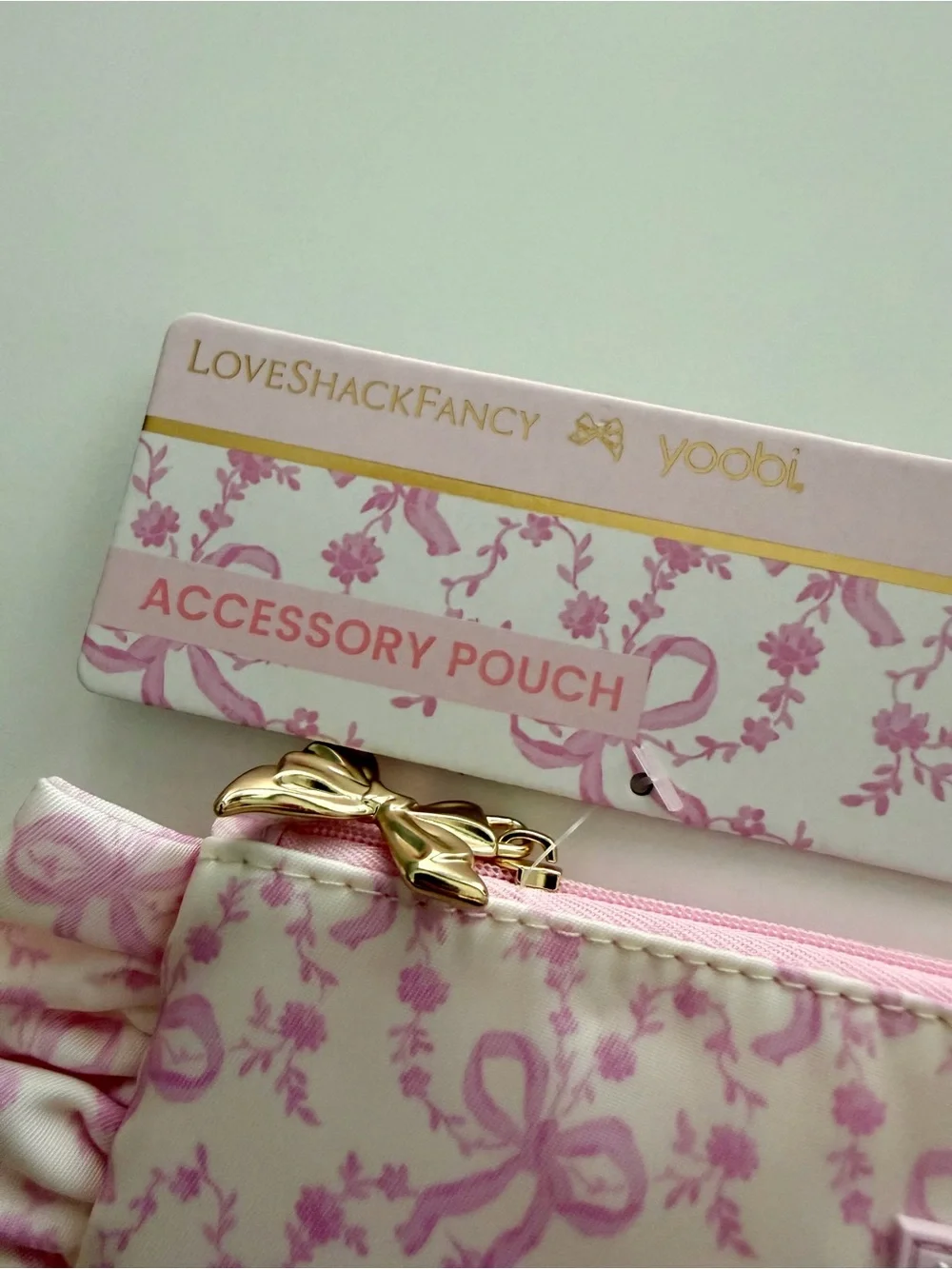 LoveShackFancy x Yoobi Coquette Bow Pink Ruffle Accessory Pouch